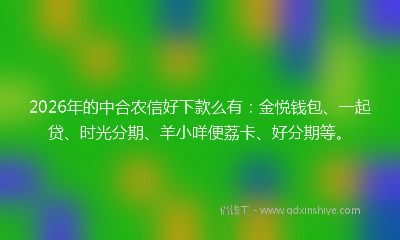 2026年的中合农信好下款么有:金悦钱包、一起贷、时光分期、羊小咩便荔卡、好分期等。