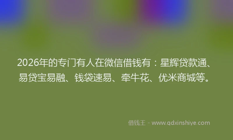 2026年的专门有人在微信借钱有：星辉贷款通、易贷宝易融、钱袋速易、牵牛花、优米商城等。