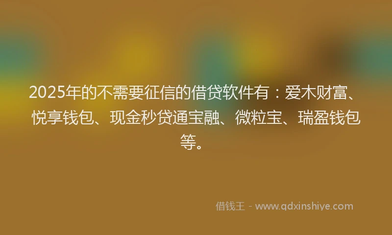 2025年的不需要征信的借贷软件有：爱木财富、悦享钱包、现金秒贷通宝融、微粒宝、瑞盈钱包等。