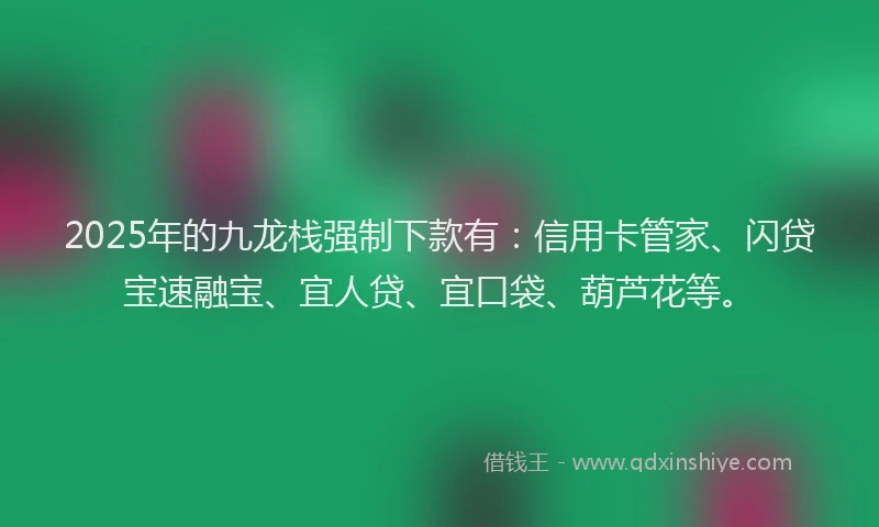 2025年的九龙栈强制下款有：信用卡管家、闪贷宝速融宝、宜人贷、宜口袋、葫芦花等。