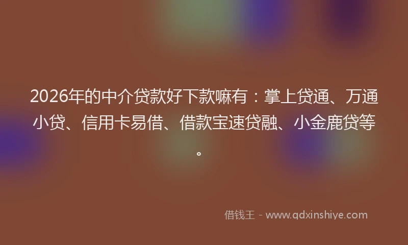2026年的中介贷款好下款嘛有：掌上贷通、万通小贷、信用卡易借、借款宝速贷融、小金鹿贷等。