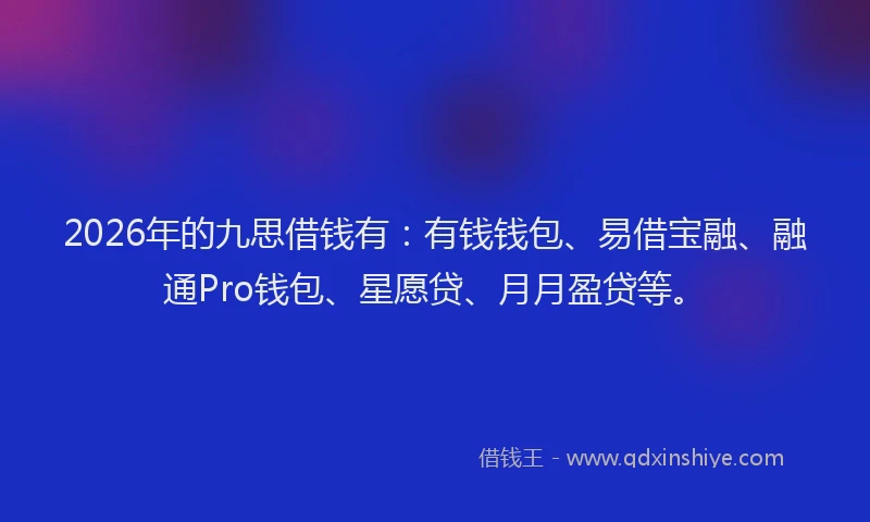 2026年的九思借钱有：有钱钱包、易借宝融、融通Pro钱包、星愿贷、月月盈贷等。