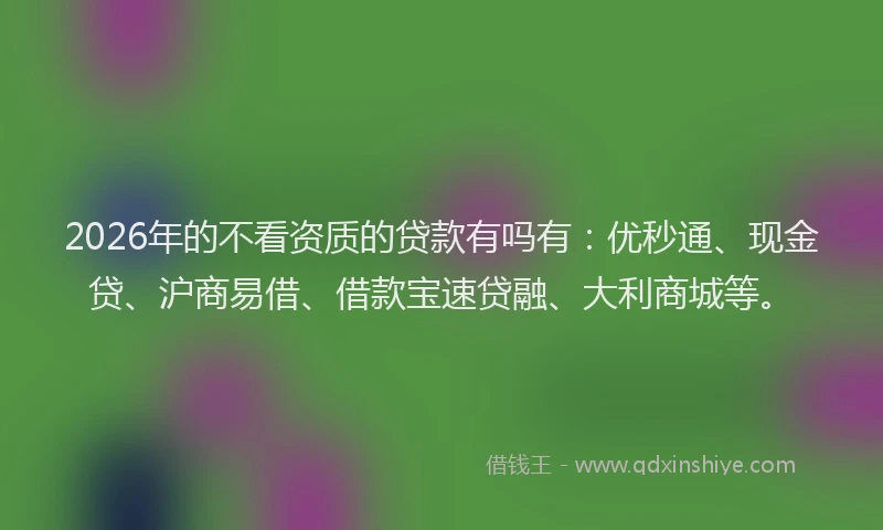 2026年的不看资质的贷款有吗有：优秒通、现金贷、沪商易借、借款宝速贷融、大利商城等。
