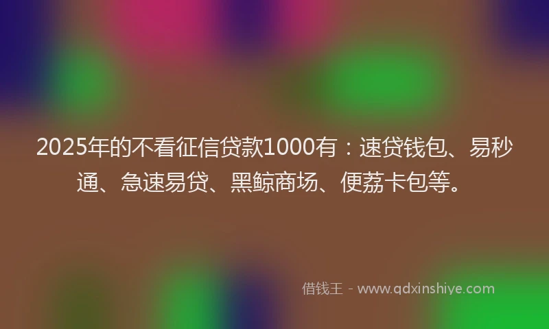 2025年的不看征信贷款1000有：速贷钱包、易秒通、急速易贷、黑鲸商场、便荔卡包等。