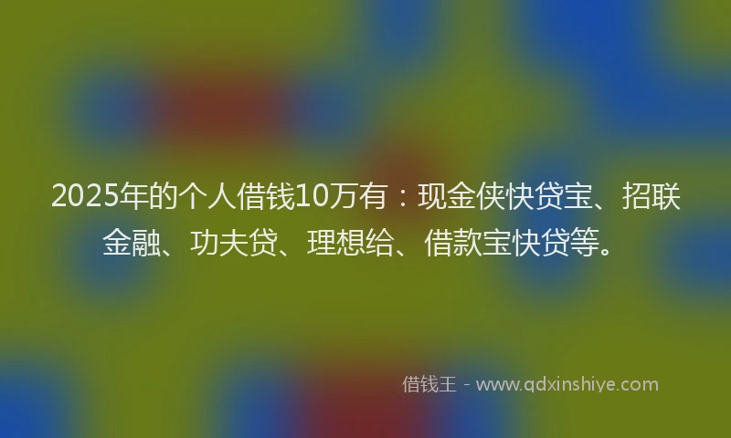 2025年的个人借钱10万有：现金侠快贷宝、招联金融、功夫贷、理想给、借款宝快贷等。
