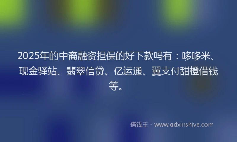 2025年的中裔融资担保的好下款吗有：哆哆米、现金驿站、翡翠信贷、亿运通、翼支付甜橙借钱等。