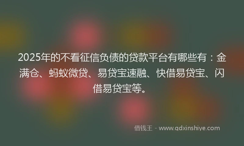 2025年的不看征信负债的贷款平台有哪些有：金满仓、蚂蚁微贷、易贷宝速融、快借易贷宝、闪借易贷宝等。