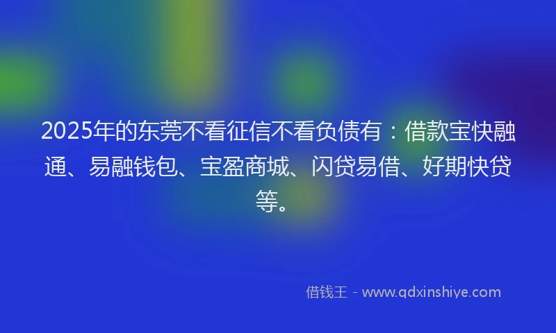 2025年的东莞不看征信不看负债有：借款宝快融通、易融钱包、宝盈商城、闪贷易借、好期快贷等。
