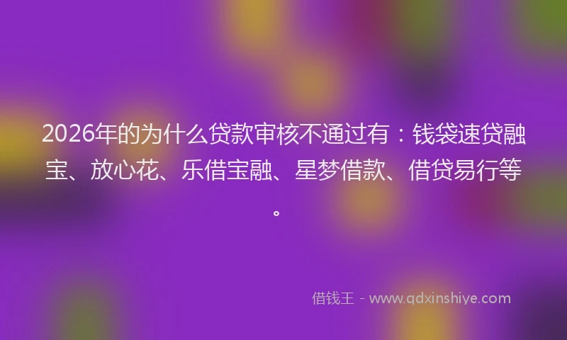 2026年的为什么贷款审核不通过有：钱袋速贷融宝、放心花、乐借宝融、星梦借款、借贷易行等。