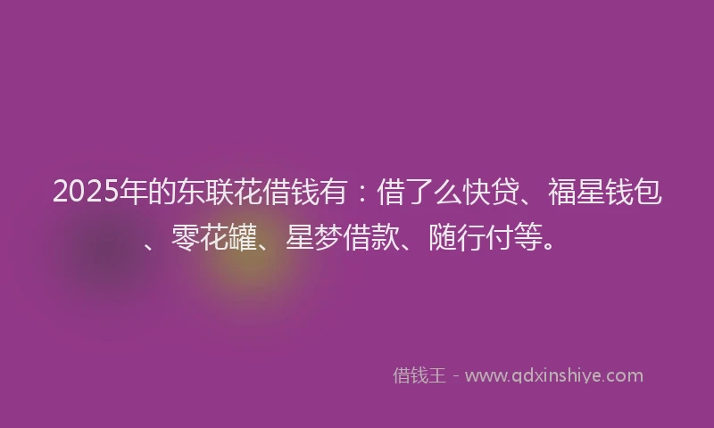 2025年的东联花借钱有：借了么快贷、福星钱包、零花罐、星梦借款、随行付等。