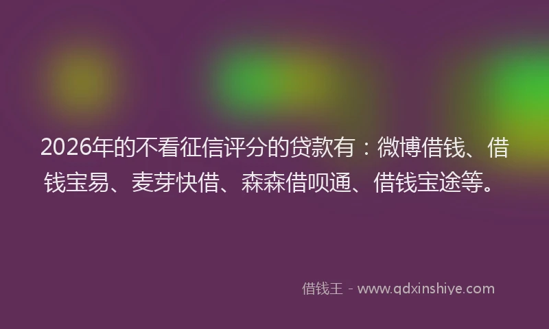 2026年的不看征信评分的贷款有：微博借钱、借钱宝易、麦芽快借、森森借呗通、借钱宝途等。