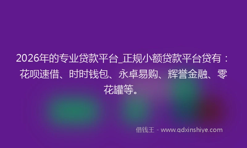 2026年的专业贷款平台_正规小额贷款平台贷有：花呗速借、时时钱包、永卓易购、辉誉金融、零花罐等。
