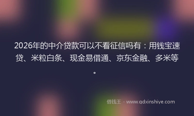 2026年的中介贷款可以不看征信吗有：用钱宝速贷、米粒白条、现金易借通、京东金融、多米等。