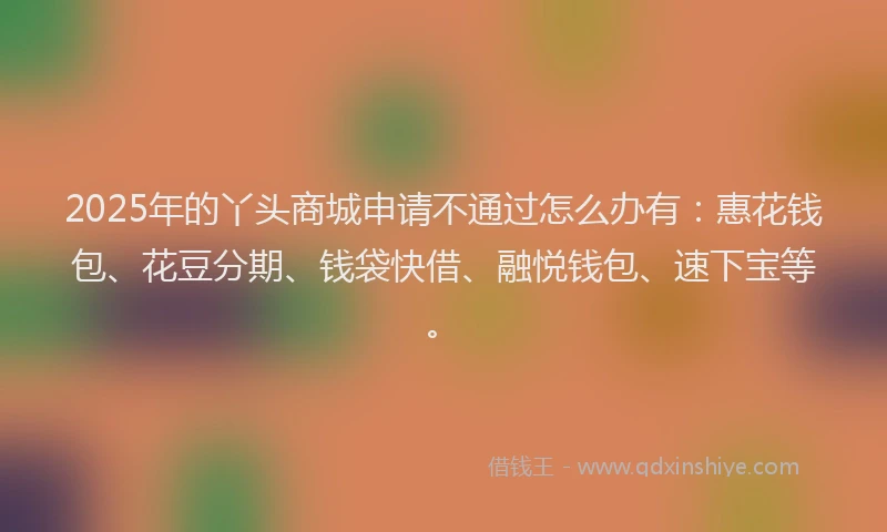 2025年的丫头商城申请不通过怎么办有：惠花钱包、花豆分期、钱袋快借、融悦钱包、速下宝等。