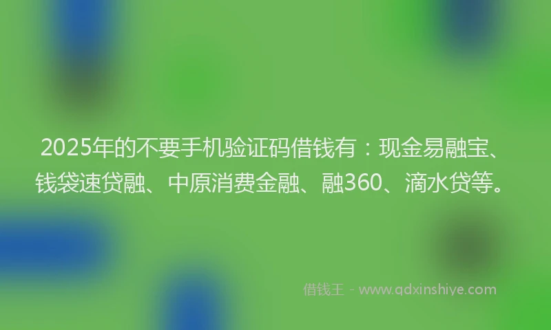 2025年的不要手机验证码借钱有:现金易融宝、钱袋速贷融、中原消费金融、融360、滴水贷等。