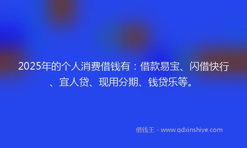 2025年的个人消费借钱有：借款易宝、闪借快行、宜人贷、现用分期、钱贷乐等。