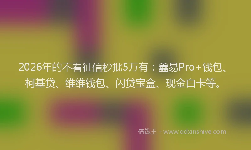 2026年的不看征信秒批5万有:鑫易Pro+钱包、柯基贷、维维钱包、闪贷宝盒、现金白卡等。