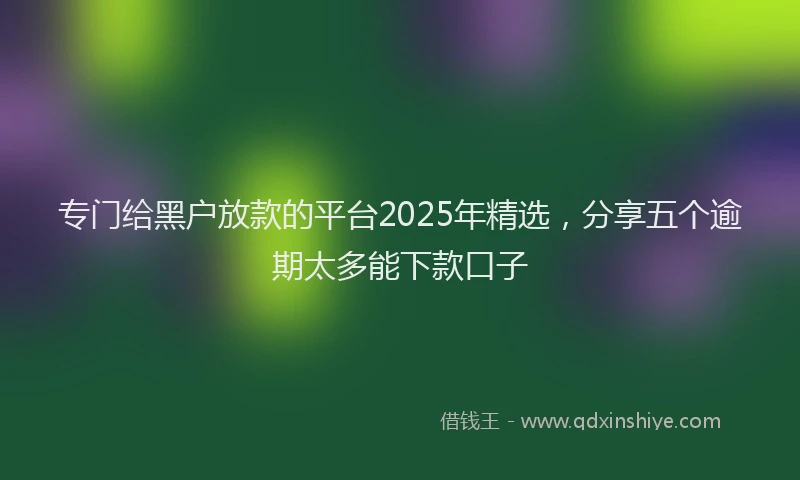 专门给黑户放款的平台2025年精选，分享五个逾期太多能下款口子