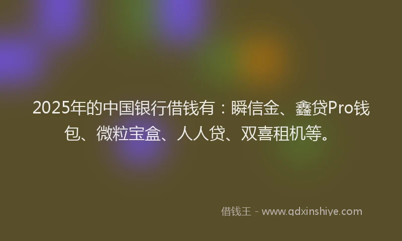 2025年的中国银行借钱有：瞬信金、鑫贷Pro钱包、微粒宝盒、人人贷、双喜租机等。