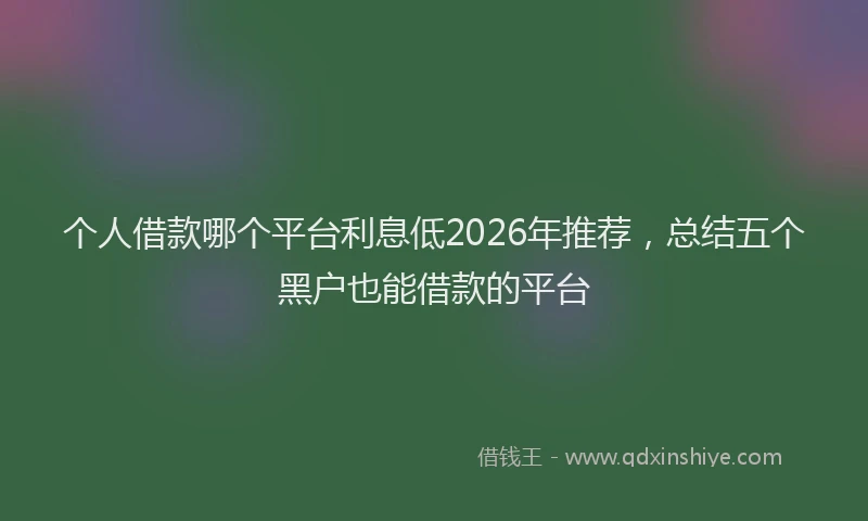 个人借款哪个平台利息低2026年推荐，总结五个黑户也能借款的平台
