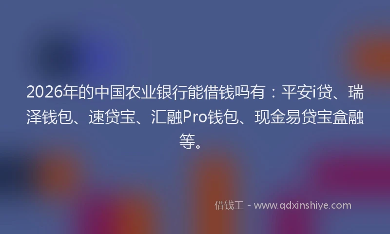 2026年的中国农业银行能借钱吗有：平安i贷、瑞泽钱包、速贷宝、汇融Pro钱包、现金易贷宝盒融等。