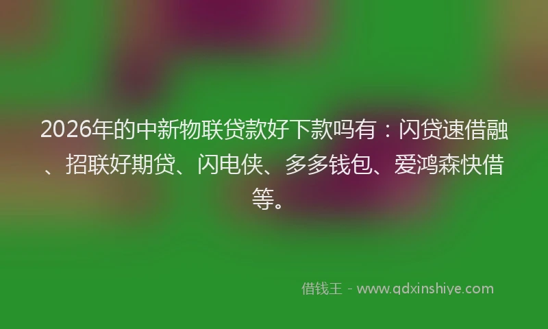 2026年的中新物联贷款好下款吗有：闪贷速借融、招联好期贷、闪电侠、多多钱包、爱鸿森快借等。