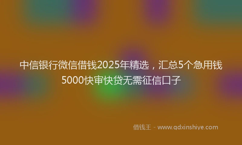 中信银行微信借钱2025年精选，汇总5个急用钱5000快审快贷无需征信口子