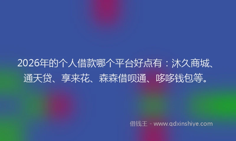 2026年的个人借款哪个平台好点有：沐久商城、通天贷、享来花、森森借呗通、哆哆钱包等。