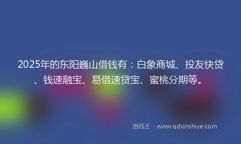 2025年的东阳巍山借钱有：白象商城、投友快贷、钱速融宝、易借速贷宝、蜜桃分期等。