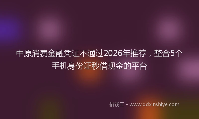 中原消费金融凭证不通过2026年推荐,整合5个手机身份证秒借现金的平台