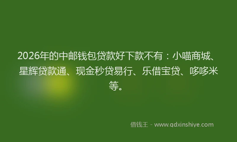2026年的中邮钱包贷款好下款不有：小喵商城、星辉贷款通、现金秒贷易行、乐借宝贷、哆哆米等。