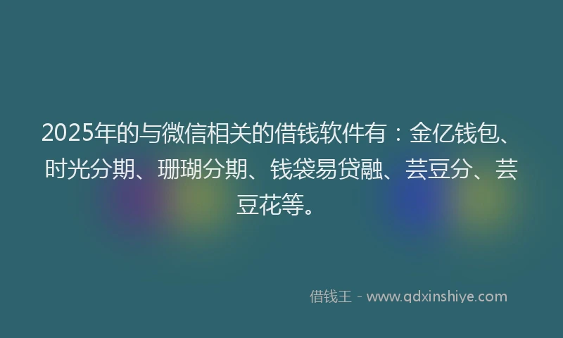 2025年的与微信相关的借钱软件有：金亿钱包、时光分期、珊瑚分期、钱袋易贷融、芸豆分、芸豆花等。