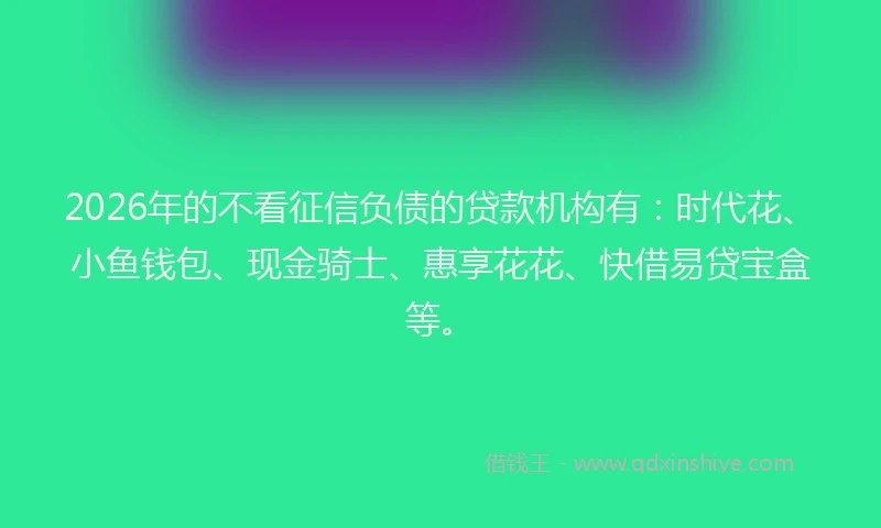2026年的不看征信负债的贷款机构有:时代花、小鱼钱包、现金骑士、惠享花花、快借易贷宝盒等。