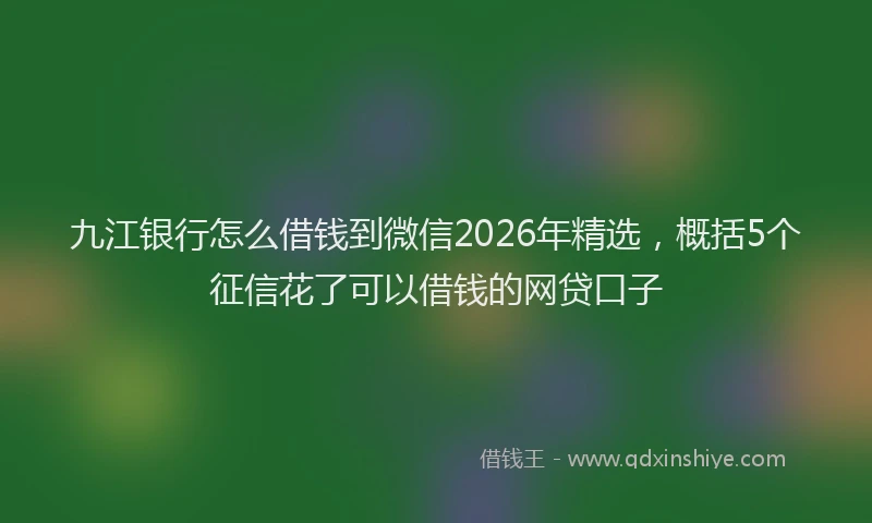 九江银行怎么借钱到微信2026年精选，概括5个征信花了可以借钱的网贷口子