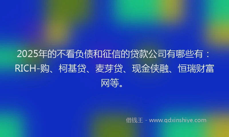2025年的不看负债和征信的贷款公司有哪些有：RICH-购、柯基贷、麦芽贷、现金侠融、恒瑞财富网等。