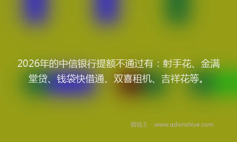 2026年的中信银行提额不通过有：射手花、金满堂贷、钱袋快借通、双喜租机、吉祥花等。