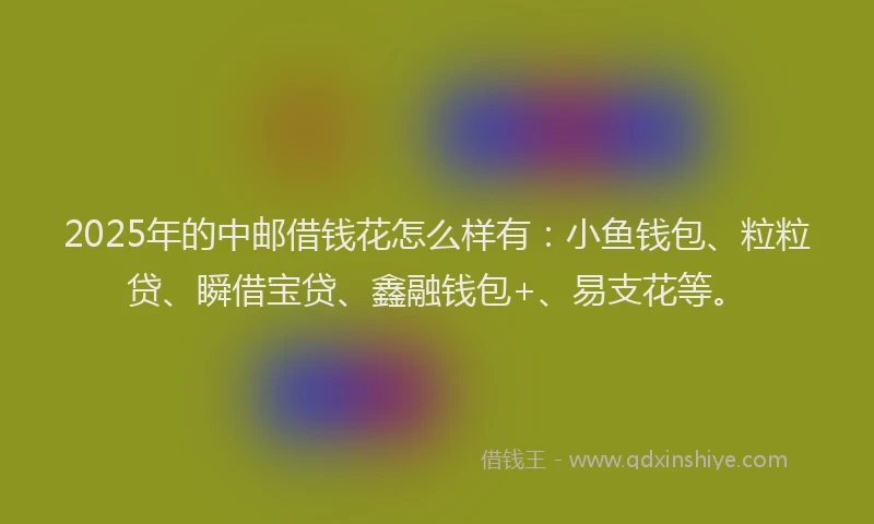 2025年的中邮借钱花怎么样有:小鱼钱包、粒粒贷、瞬借宝贷、鑫融钱包+、易支花等。