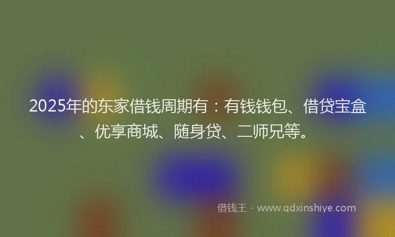 2025年的东家借钱周期有:有钱钱包、借贷宝盒、优享商城、随身贷、二师兄等。