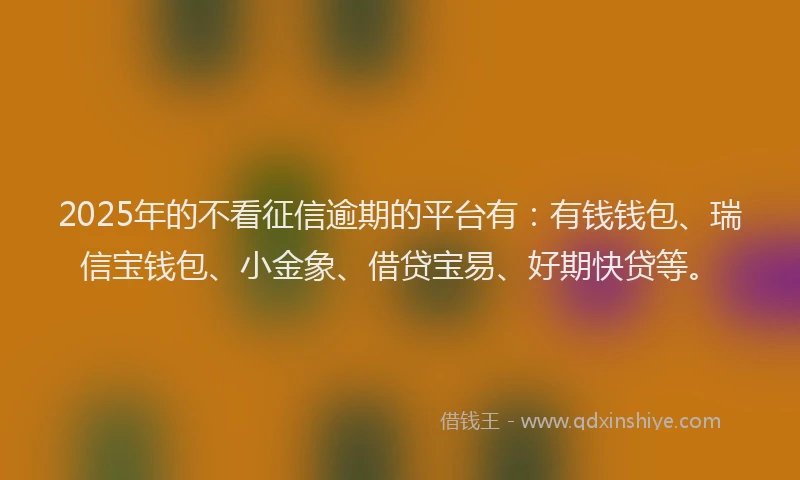 2025年的不看征信逾期的平台有：有钱钱包、瑞信宝钱包、小金象、借贷宝易、好期快贷等。
