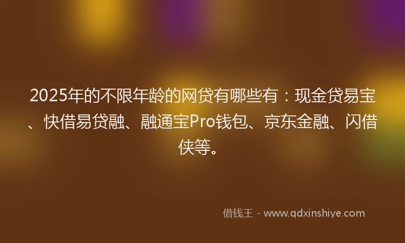 2025年的不限年龄的网贷有哪些有：现金贷易宝、快借易贷融、融通宝Pro钱包、京东金融、闪借侠等。