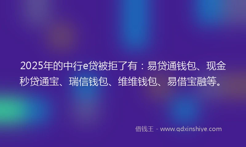 2025年的中行e贷被拒了有：易贷通钱包、现金秒贷通宝、瑞信钱包、维维钱包、易借宝融等。