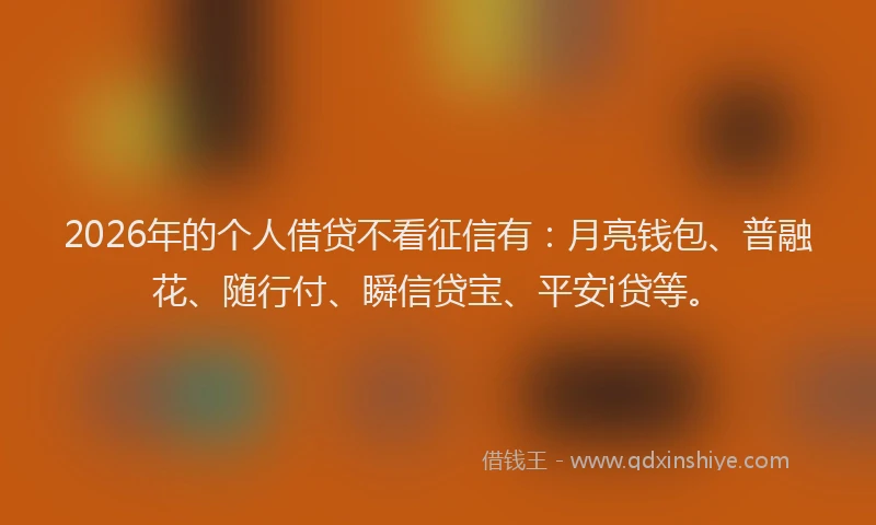 2026年的个人借贷不看征信有:月亮钱包、普融花、随行付、瞬信贷宝、平安i贷等。