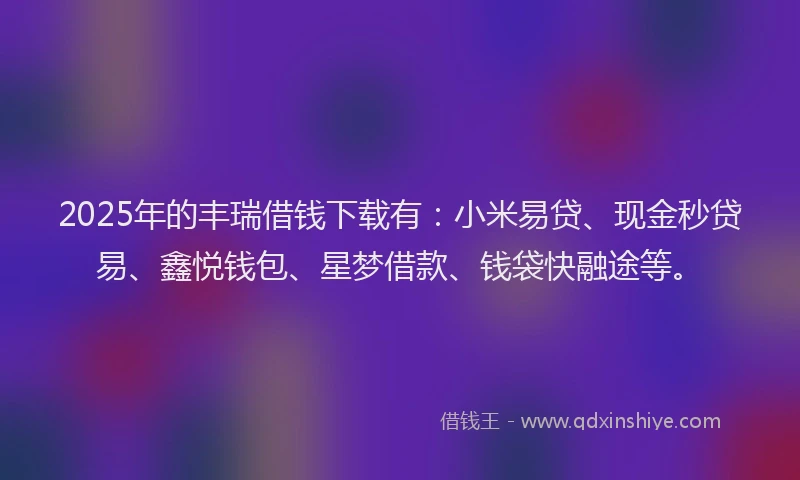 2025年的丰瑞借钱下载有:小米易贷、现金秒贷易、鑫悦钱包、星梦借款、钱袋快融途等。