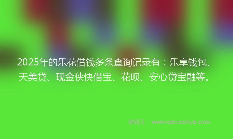2025年的乐花借钱多条查询记录有：乐享钱包、天美贷、现金侠快借宝、花呗、安心贷宝融等。