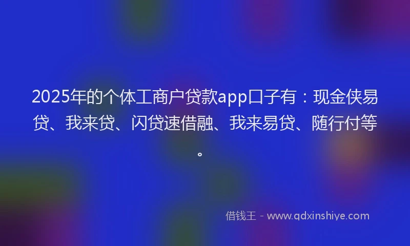 2025年的个体工商户贷款app口子有：现金侠易贷、我来贷、闪贷速借融、我来易贷、随行付等。