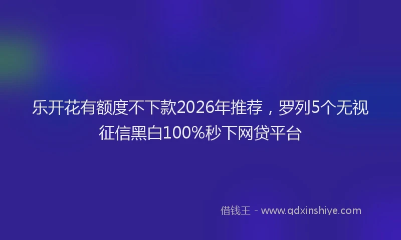 乐开花有额度不下款2026年推荐，罗列5个无视征信黑白100%秒下网贷平台