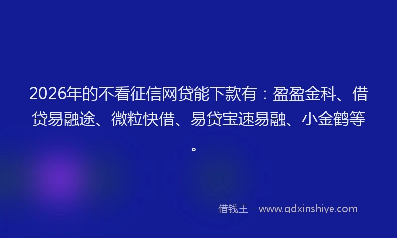 2026年的不看征信网贷能下款有：盈盈金科、借贷易融途、微粒快借、易贷宝速易融、小金鹤等。