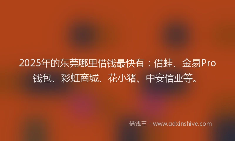 2025年的东莞哪里借钱最快有：借蛙、金易Pro钱包、彩虹商城、花小猪、中安信业等。