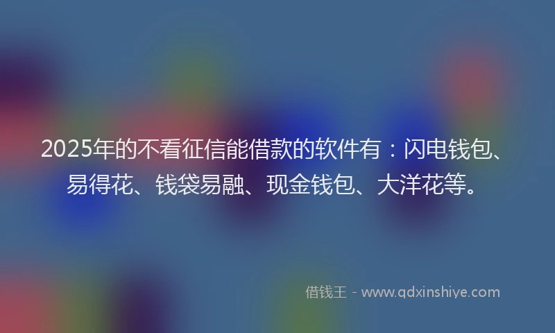2025年的不看征信能借款的软件有：闪电钱包、易得花、钱袋易融、现金钱包、大洋花等。