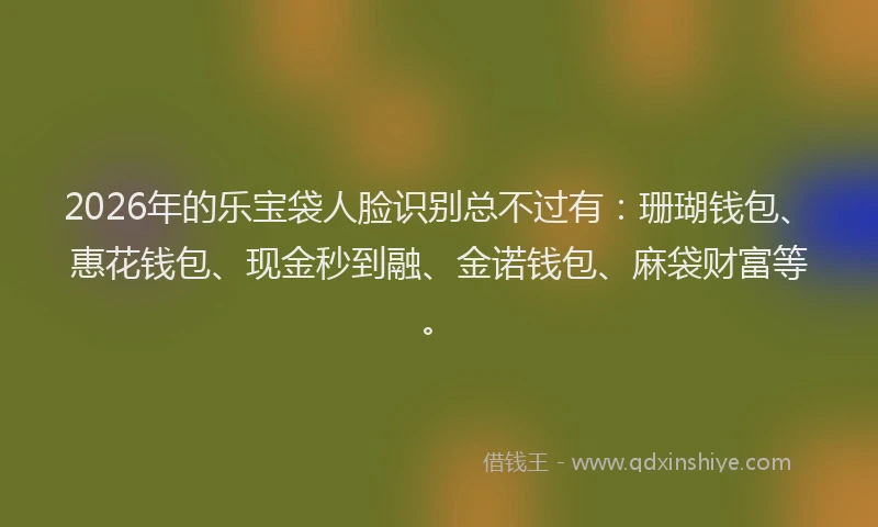 2026年的乐宝袋人脸识别总不过有：珊瑚钱包、惠花钱包、现金秒到融、金诺钱包、麻袋财富等。